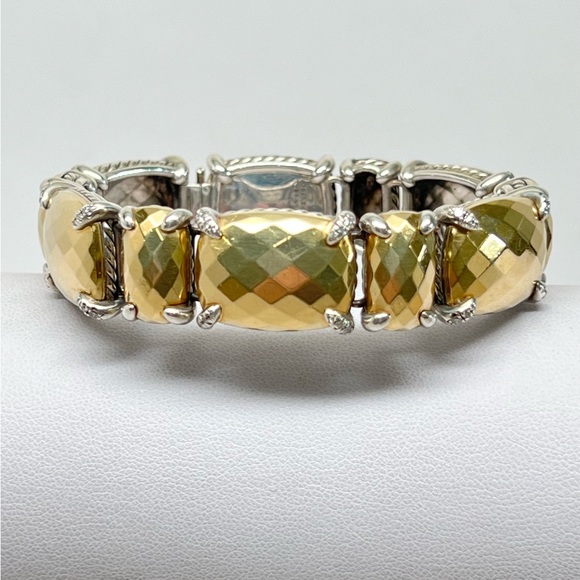 David Yurman Diamond Chatelaine Linear Bracelet .925/18K Yellow Gold $3650 - Picture 1 of 9